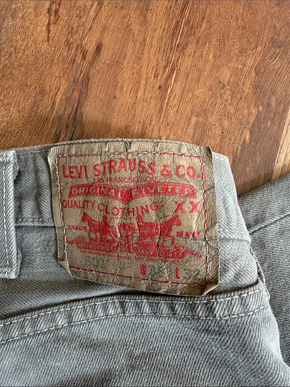 Levi's 501 Men's Straight Jeans in Olive - stain on rear